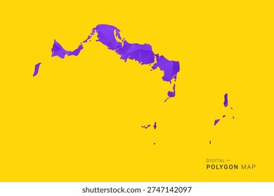 Turks and Caicos Islands Map - Low poly polygon map in vibrant purple gradient on bold yellow background, modern minimal geometric style, clean digital vector illustration.