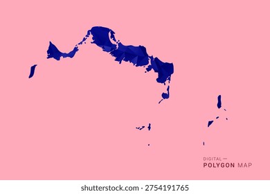 Turks and Caicos Islands Map - Low poly polygon map in deep blue gradient on soft pink pastel background, modern minimal geometric design, clean digital vector illustration.