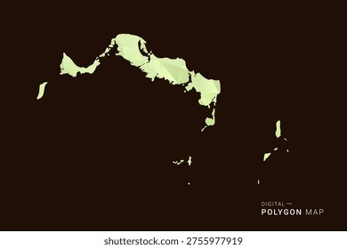Turks and Caicos Islands Map - Low poly polygon map in soft light green gradient on dark brown background, modern minimal geometric style, clean abstract vector illustration design.