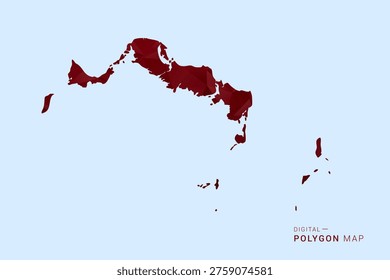 Turks and Caicos Islands Map - Low poly polygon map in deep red gradient on light blue background, modern minimal geometric design, vector illustration with faceted triangulated style.