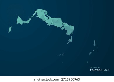 Mapa de las Islas Turcas y Caicos - Ilustración vectorial de estilo polígono con degradado azul azulado, diseño geométrico de bajo contenido de polietileno, inspirado en la Tecnología digital y silueta limpia sobre fondo oscuro.