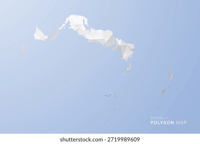 Mapa de las Islas Turcas y Caicos: Ilustración vectorial de estilo polígono en tonos grises, blancos y azules, diseño geométrico de bajo poli, silueta mínima, adecuada para infografía y diseño moderno.