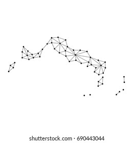 Turks and Caicos Islands map of polygonal mosaic lines network, rays and dots vector illustration.