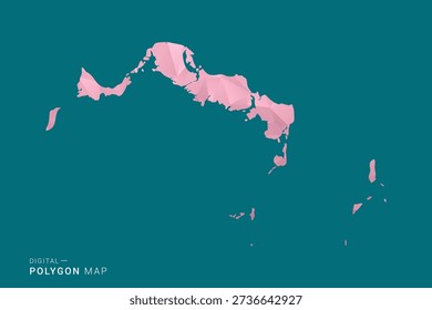Turks and Caicos Islands polygon map vector illustration in low poly geometric style, soft pastel colors with pink and teal green tones, clean silhouette on solid background, ideal for infographic.