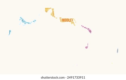 Turks and Caicos Islands regions word cloud. Country logo design. Regions typography style vector image. Turks and Caicos Islands colored text cloud. Trending vector illustration.