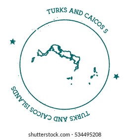 Turks and Caicos Islands vector map. Distressed travel stamp with text wrapped around a circle and stars. Island sticker vector illustration.