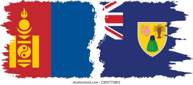 Turks and Caicos and Mongolia grunge flags connection, vector