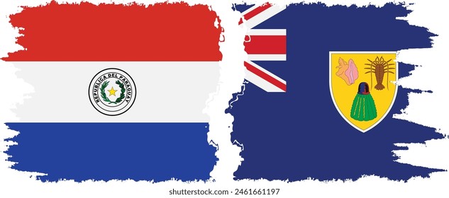 Turks and Caicos and Paraguay grunge flags connection, vector