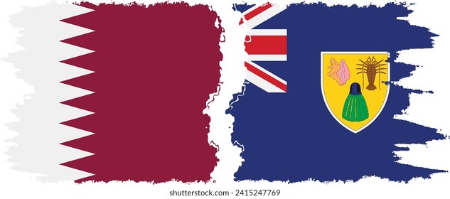 Turks and Caicos and Qatar grunge flags connection, vector