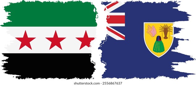 Turks and Caicos and Syrian Revolution grunge flags connection, vector