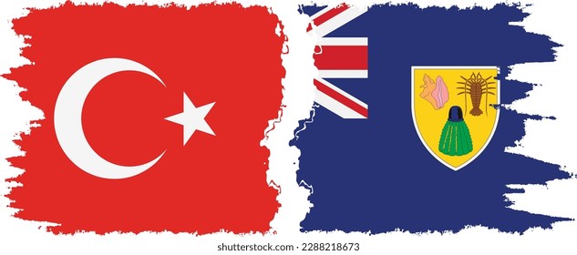 Turks and Caicos and Turkey grunge flags connection, vector