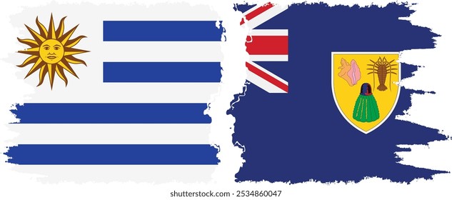 Conexión de banderas grunge de Turcas y Caicos y Uruguay, Vector