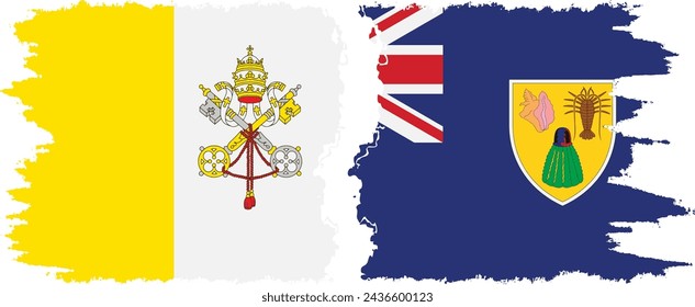 Turks and Caicos and Vatican grunge flags connection, vector