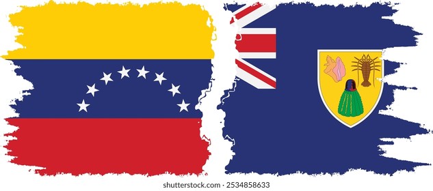 Conexión de banderas grunge de Turcas y Caicos y Venezuela, Vector