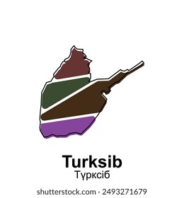 Turksib vector world map City illustration. Isolated on white background for business
