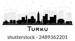 Turku Finland city skyline silhouette with black buildings isolated on white. Vector illustration. Turku cityscape with landmarks. Business and tourism concept with modern and historic architecture.