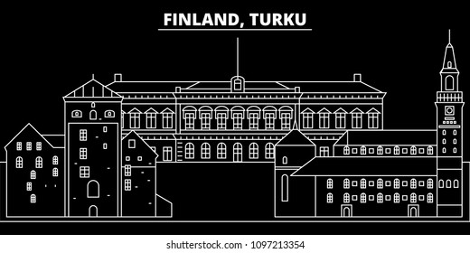 Turku silhouette skyline. Finland - Turku vector city, finnish linear architecture, buildings. Turku travel illustration, outline landmarks. Finland flat icons, finnish line banner