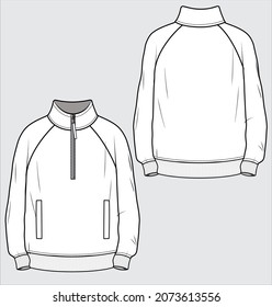 TURLE NECK HALF ZIPPER RAGLAN SLEEVE SWEAT SHIRT DESIGNED FOR MEN AND TEN BOYS IN VECTOR ILLUSTRATION
