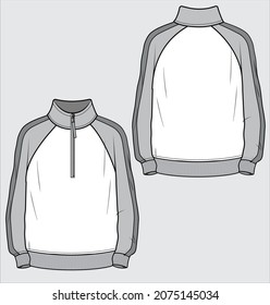 TURLE NECK HALF ZIPPER RAGLAN SLEEVE SWEAT SHIRT DESIGNED FOR MEN AND TEEN BOYS IN VECTOR ILLUSTRATION