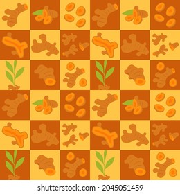 Turmeric abstract seamless geometric vector pattern for packaging design