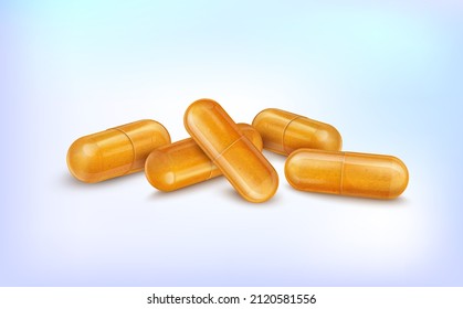 Turmeric (curcumin ) Herbal Powder Capsules Vector Illustration