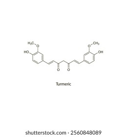 Turmeric flat skeletal molecular structure Colouring agent treatment. Vector illustration scientific diagram.