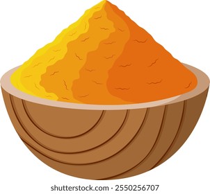 Pó de açafrão ou Haldi pó tempero condimento na ilustração tigela isolado no fundo branco