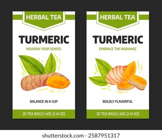 Turmeric Root Nature Herbal Tea Label Design Vector Template