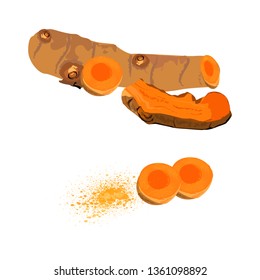 Turmeric roots and turmeric powder