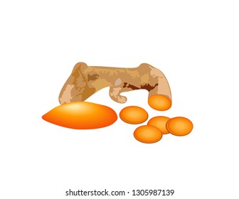 Turmeric spice on a white background