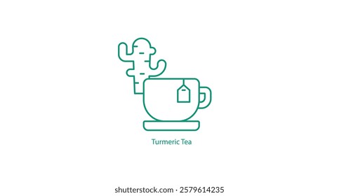 Turmeric Tea Icon Illustration Featuring a Cup and Turmeric Roots