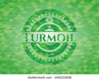 Turmoil green emblem with triangle mosaic background. Vector Illustration. Detailed.