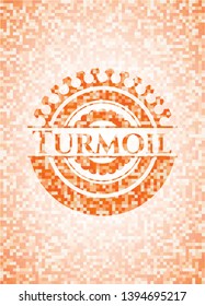Turmoil orange tile background illustration. Square geometric mosaic seamless pattern with emblem inside.