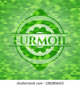 Turmoil realistic green emblem. Mosaic background. Vector Illustration. Detailed.