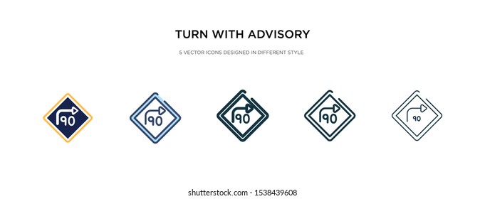 turn with advisory  speed icon in different style vector illustration. two colored and black turn with advisory  speed vector icons designed in filled, outline, line and stroke style can be used for