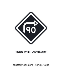 turn with advisory  speed isolated icon. simple element illustration from traffic signs concept icons. turn with advisory  speed editable logo sign symbol design on white background. can be use for