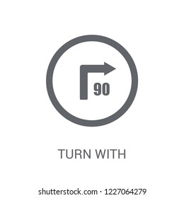 turn with advisory speed sign icon. Trendy turn with advisory speed sign logo concept on white background from Traffic Signs collection. Suitable for use on web apps, mobile apps and print media.