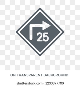 turn with advisory  speed sign icon. Trendy flat vector turn with advisory  speed sign icon on transparent background from traffic sign collection. 