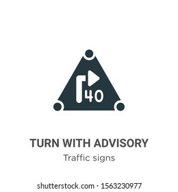 Turn with advisory  speed sign vector icon on white background. Flat vector turn with advisory  speed sign icon symbol sign from modern traffic signs collection for mobile concept and web apps design.