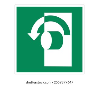 Turn Anticlockwise (Counterclockwise) to Open Sign Featuring a Green Background with White Curved Arrow, Available as a Vector File, ISO 7010 E018