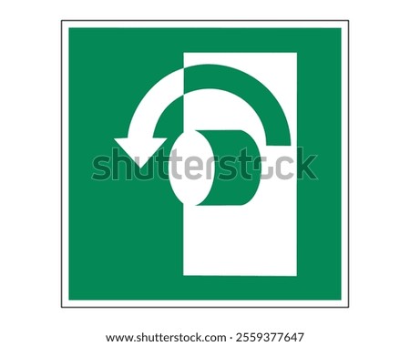 Turn Anticlockwise (Counterclockwise) to Open Sign Featuring a Green Background with White Curved Arrow, Available as a Vector File, ISO 7010 E018