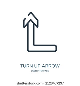turn up arrow thin line icon. arrow, forward linear icons from user interface concept isolated outline sign. Vector illustration symbol element for web design and apps.