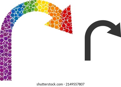 Turn back arrow composition icon of spheric dots in different sizes and rainbow colorful color tinges. A dotted LGBT-colored turn back arrow for lesbians, gays, bisexuals, and transgenders.