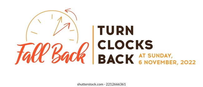 Turn clocks back one hour, Daylight Saving Time Ends web reminder banner. Fall Back time. Hand drawn sketch of clocks with arrow hand turning back an hour. Minimalist web banner, date 6 november, 2022