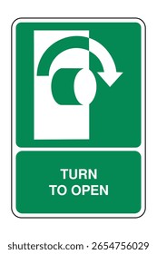 Turn Clockwise to Open Instruction Sign with Explanation – Right Rotation Direction Symbol for Safe Equipment Access, Mechanical Control Panel Graphic
