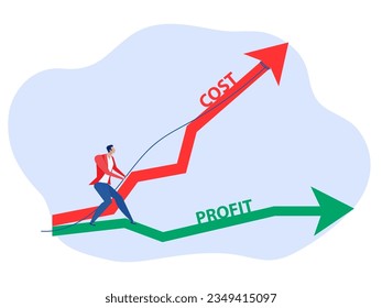 Turn cost dial to low position,businessman pulling performance graph rising up with full effort,growth , improvement,financial interest rate vector illustrator.