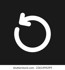 Turn dark mode glyph ui icon. Refresh. Rotating arrow. Counter clockwise. User interface design. White silhouette symbol on black space. Solid pictogram for web, mobile. Vector isolated illustration