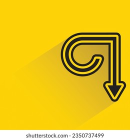 turn down arrow with shadow on yellow background