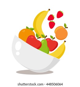 Turn fruit platter with fruits falling. Vector illustration