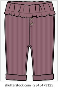 TURN UP HEM DETAIL DROP NEEDLE KNIT PANTS DESIGN FOR BABY GIRLS INFANT GIRLS AND TODDLER GIRLS VECTOR ILLUSTRATION